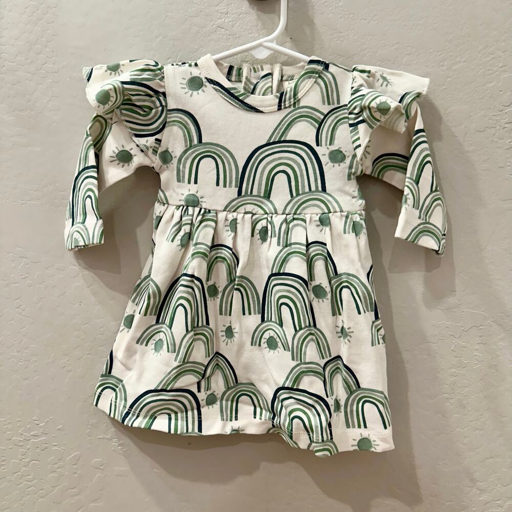 NWT Kate Quinn Sea Pine Blue Rainbow Long Sleeve Ruffle Dress